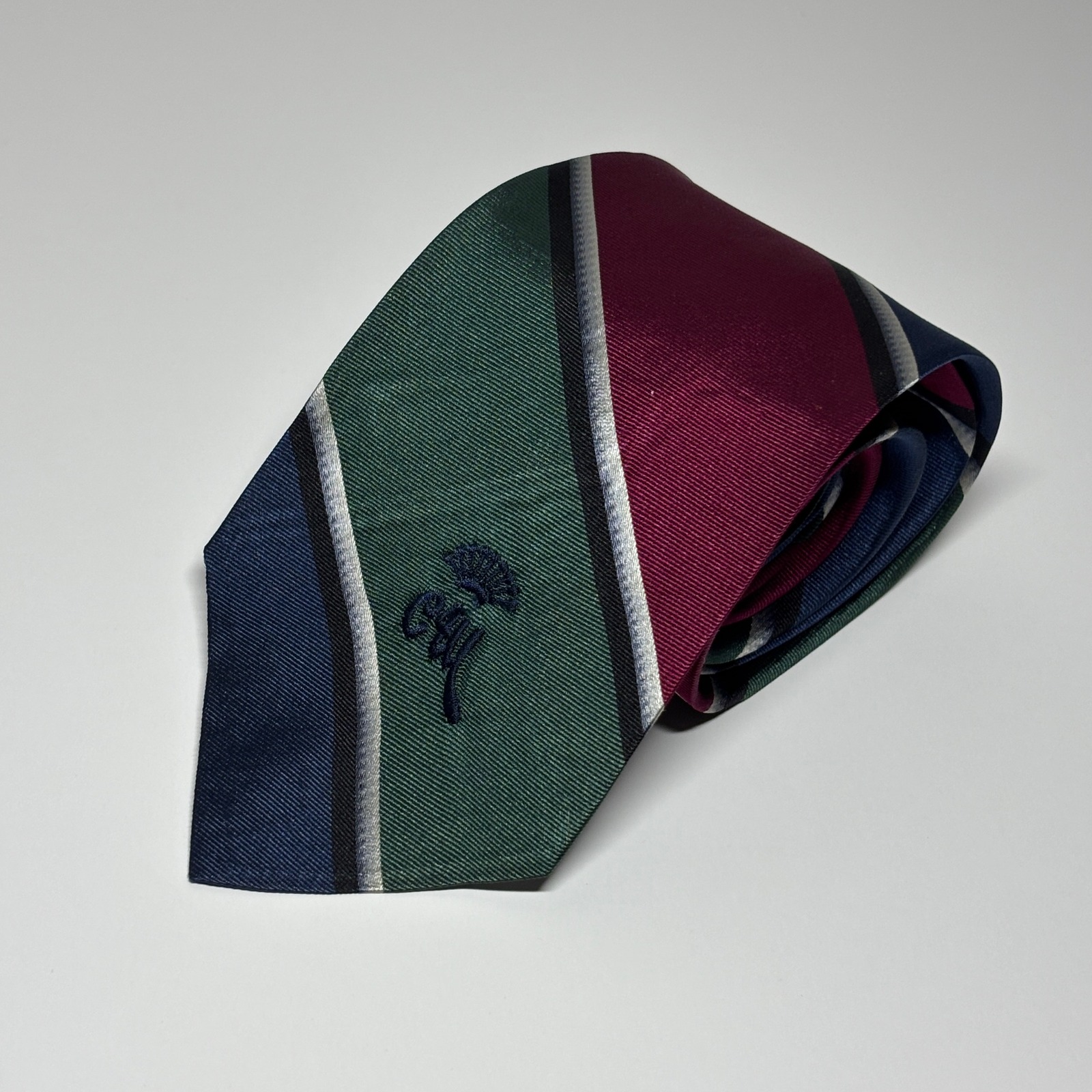 Countess Mara Necktie Men Os Green Burgundy Striped Silk Logo Tie Preppy Classic
